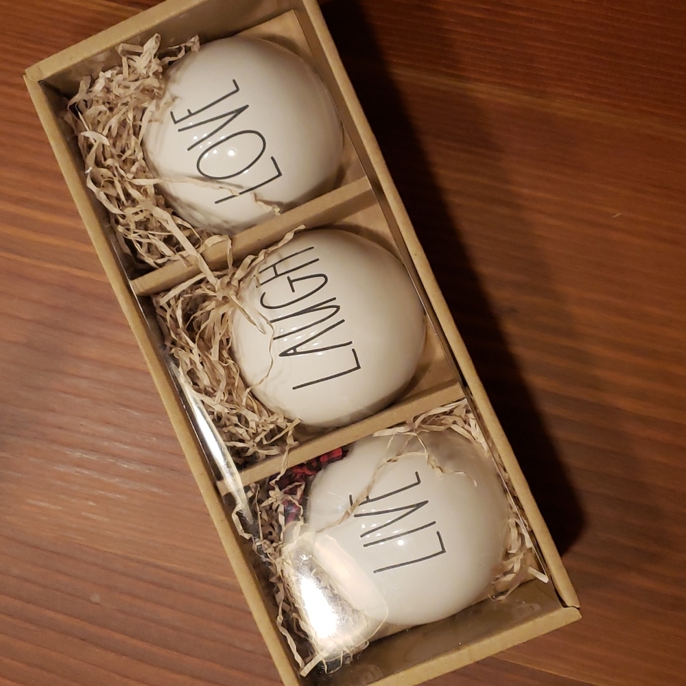 Rae Dunn Set of 3 Christmas Holiday Ornaments Ceramic Live Laugh Love - Picture 5 of 5